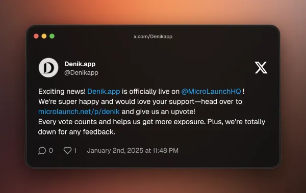 Cast Your Vote: Help Denik.app Shine on Microlaunch!